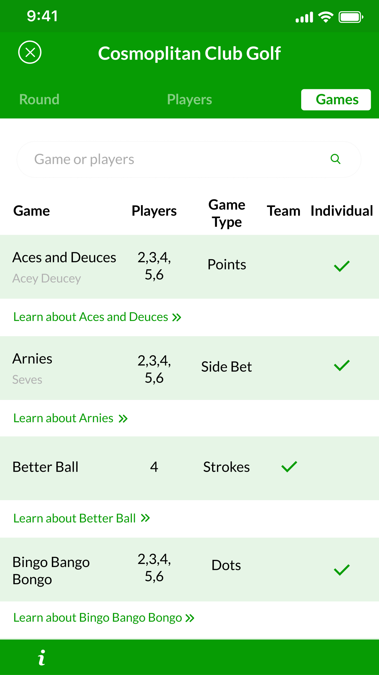 Beezer Golf App Screen